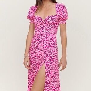 Reformation Puff Sleeve ,Split Dress Resort Wear
